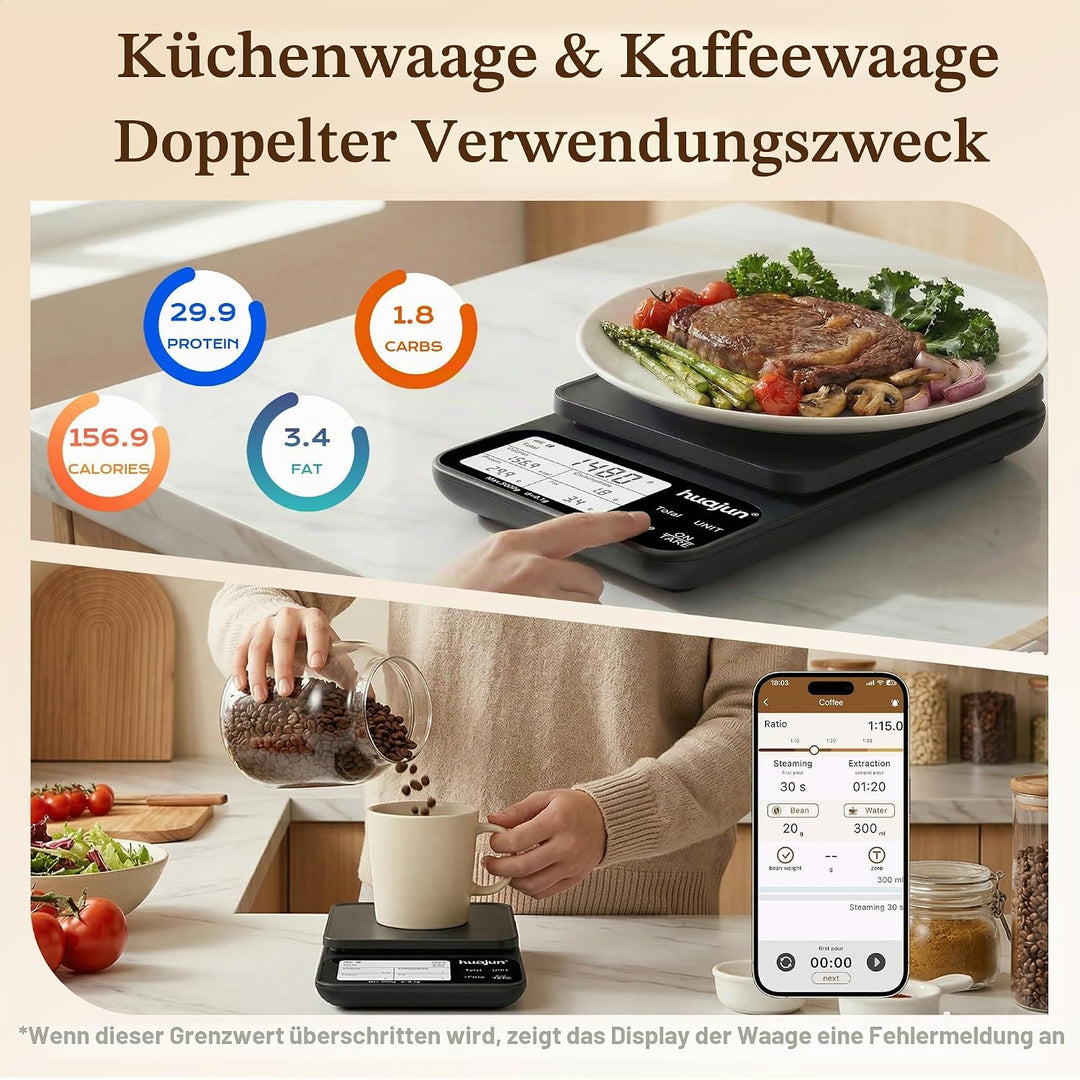 Küchenwaage Digital mit Nährwertberechnung, 5kg/0,1g Küchenwaage Bluetooth mit Kalorienzähler, App S