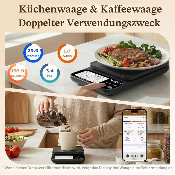 Küchenwaage Digital mit Nährwertberechnung, 5kg/0,1g Küchenwaage Bluetooth mit Kalorienzähler, App S