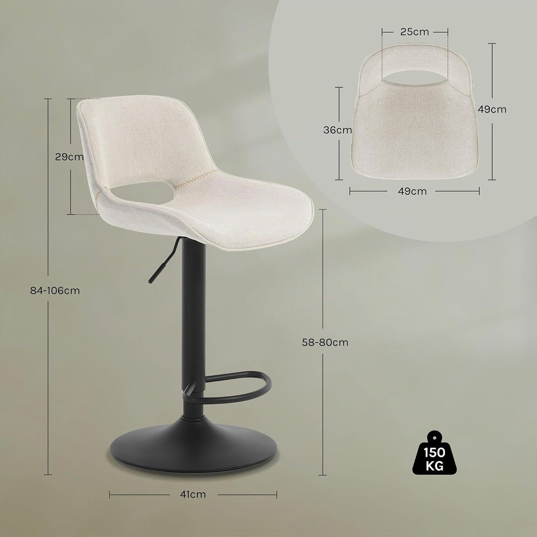 WOLTU Barhocker 2er Set, höhenverstellbar, mit Rückenlehne, Leinen, Beige | Barstuhl mit Fussstütze,