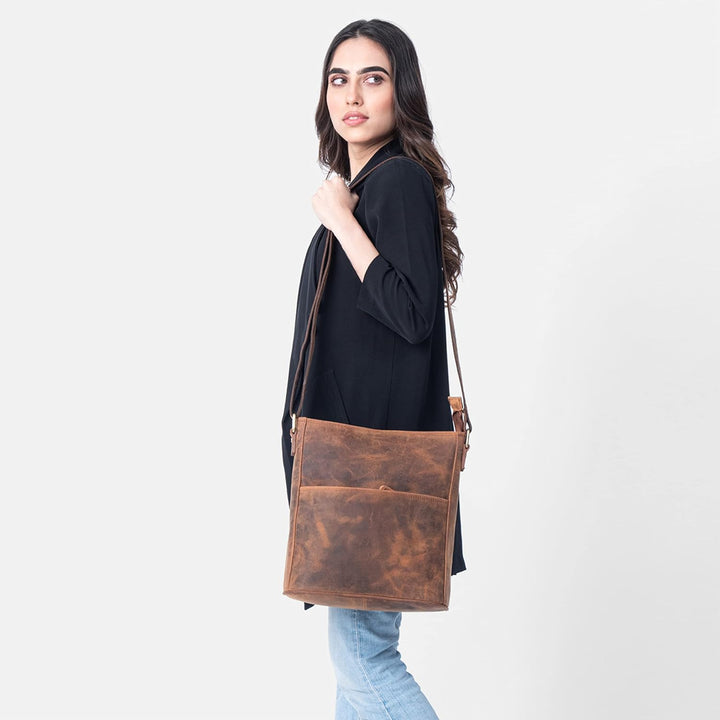 LEABAGS Leder Handtasche Damen I Premium Echtleder Umhängetasche I Schultertasche I Damentasche I Tr
