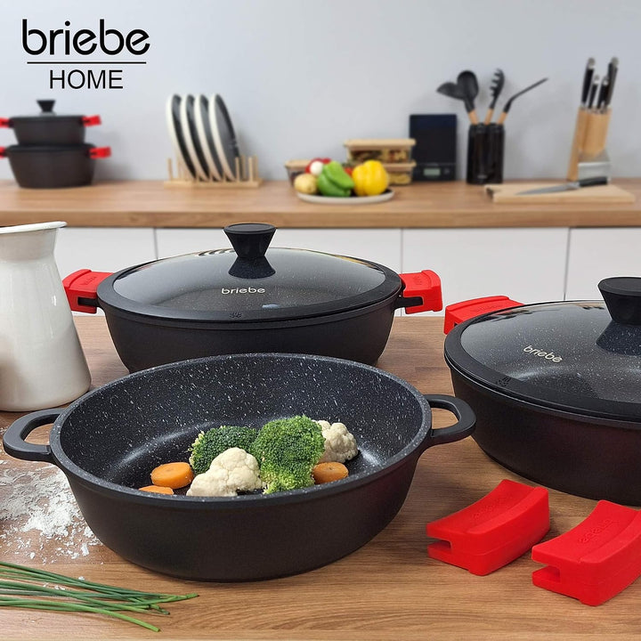 briebe Black Titanium Flache Kasserolle für Induktionskochfeld, Antihaft-Titan, 36cm, Aluminiumguss,