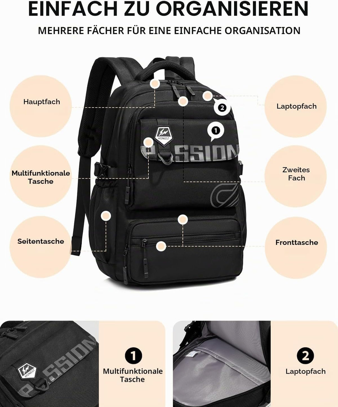Amythe Schulrucksack Jungen Teenager 10-18 Jahre, Gross Rucksack Junior mit Laptopfach für Oberstufe