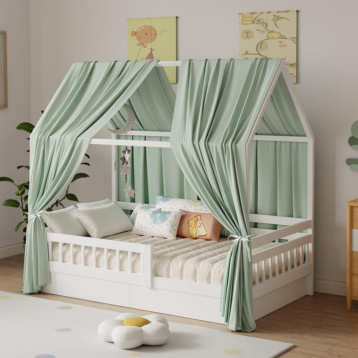 Hausbett Himmel, Betthimmel Hausbett Musselin mit 2 Stück Betthimmel, Stoffhimmel für Hausbett Mädch