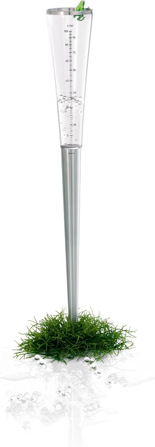 blomus -CAMPO- Regenmesser aus Glas, Edelstahlsockel, 1 Liter Fassungsvermögen, einfache Handhabung,