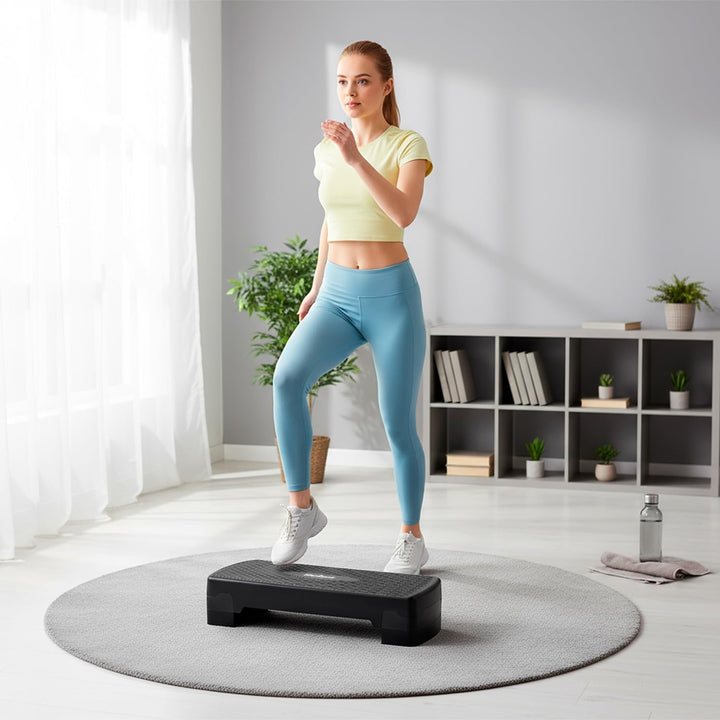 Rebel Electro Step für Aerobic Fitness 3 Stufen 68cm Stepper Podest Treppe Schwarz