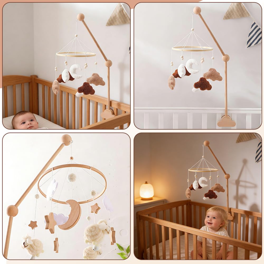 Mobile Halterung Wickeltisch, Wolken Holz Himmelstange Babybett, Abnehmbarer Mobile Halterung Holz H