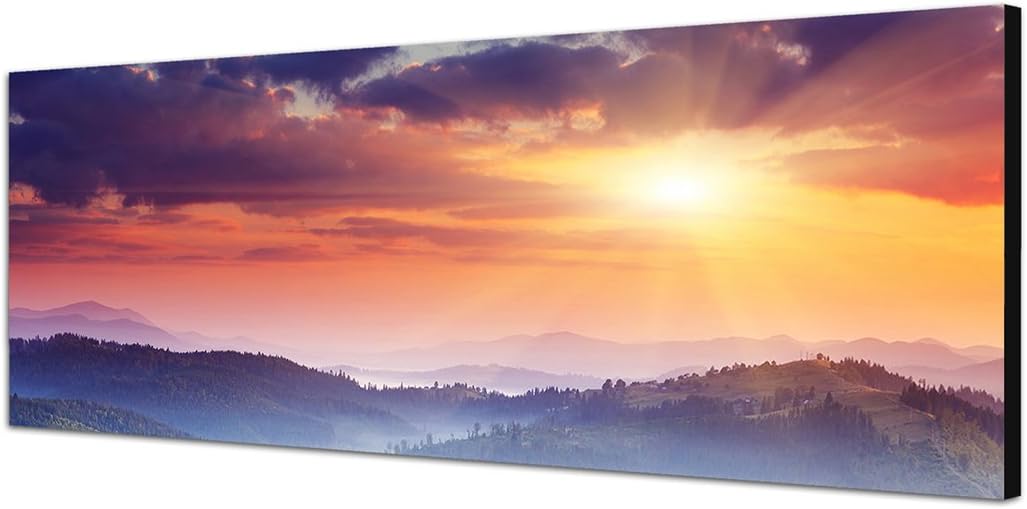 Paul Sinus Art Panoramabild auf Leinwand und Keilrahmen 150x50cm Ukraine Berge Wald Sonnenuntergang