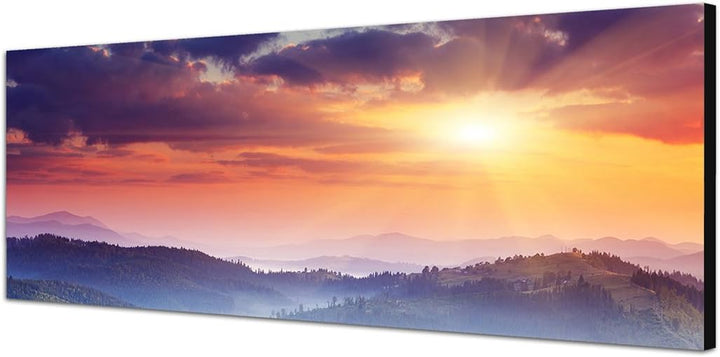 Paul Sinus Art Panoramabild auf Leinwand und Keilrahmen 150x50cm Ukraine Berge Wald Sonnenuntergang