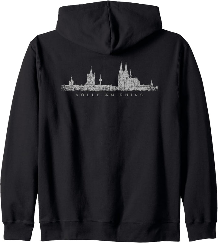 Kölner Skyline (Vintage Grau) "Kölle am Rhing" Köln Kapuzenjacke