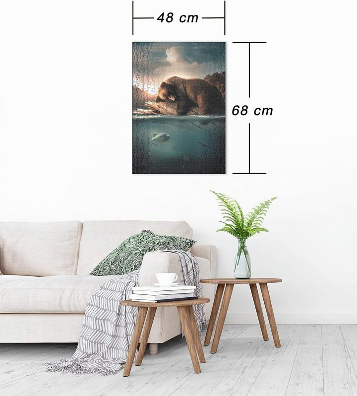 Ulmer Puzzleschmiede - Puzzle „Silent River“ - Illusorisches 1000 Teile Wildlife-Puzzle – Der Bär un