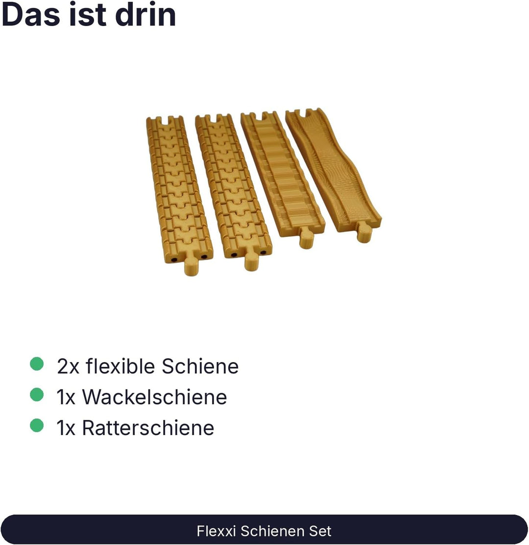 Schienen Set 4-teilig Gold - Flexible Schienen, Wackel- &amp; Ratterschiene für Holzeisenbahn, Gold