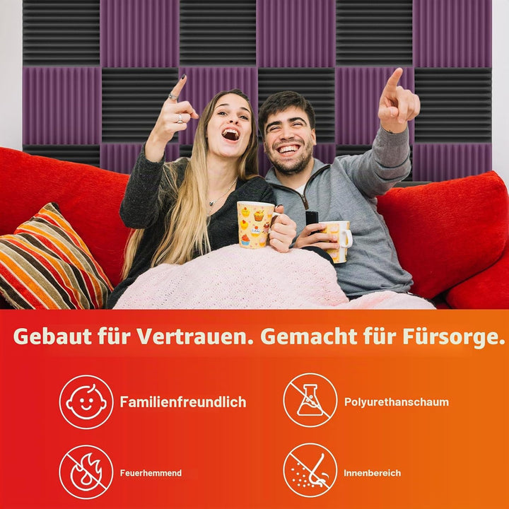 Akustikplatten, schalldichte Schaumstoffplatten für die Wand, 30,5 x 30,5 x 2,5 cm, schwer entflammb