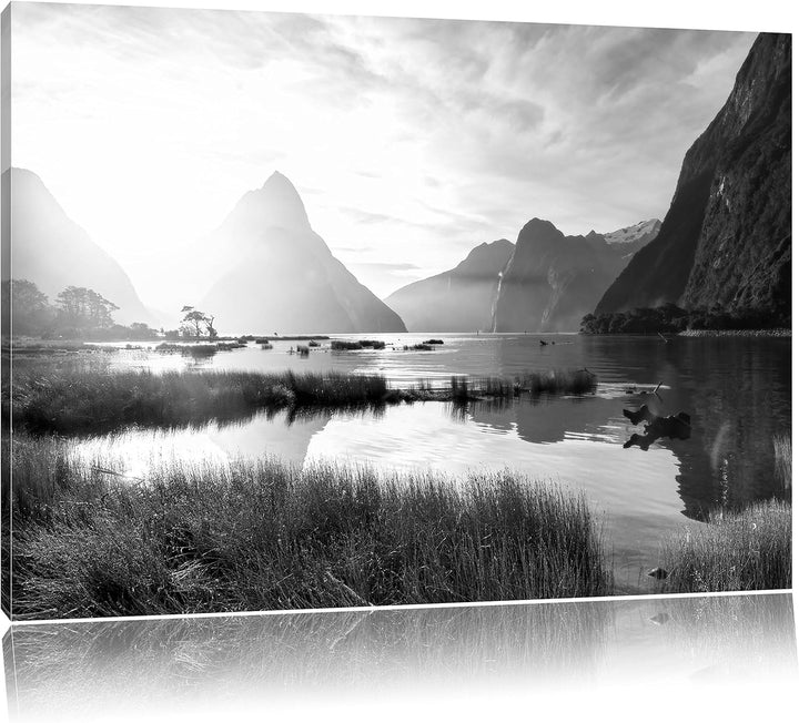 Pixxprint Milford Sound Neuseeland als Leinwandbild/Grösse: 100x70 cm/Wandbild/Kunstdruck/fertig bes