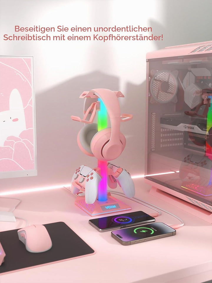 VCOM RGB Headset Halterung mit 2 USB- und 1 Typ-C-Anschluss, Gaming Zubehör Kopfhörer Ständer mit 10