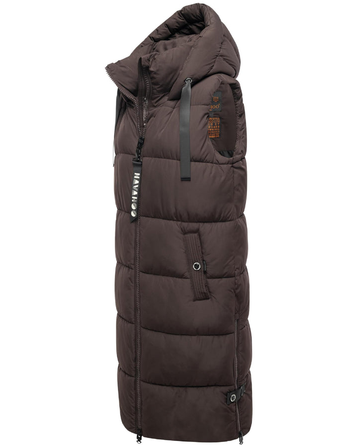 Navahoo Damen ärmellose Lange Outdoorweste warme Winterjacke Schnuffelchen XS-3XL M Choco, M Choco