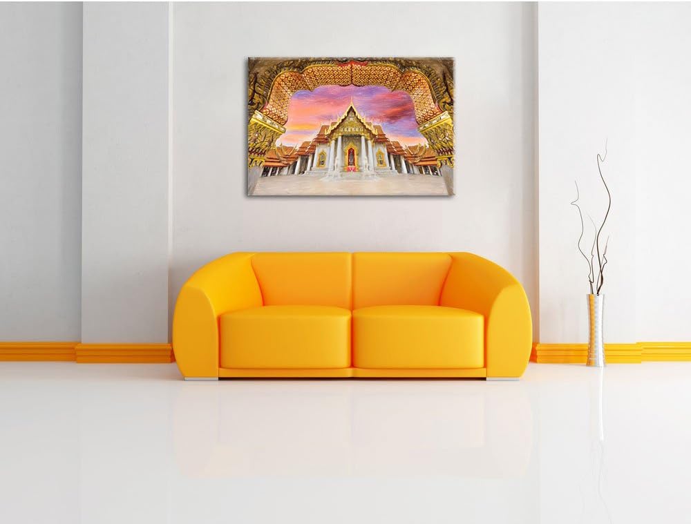 Pixxprint Marmortempel von Bangkok / 100x70cm Leinwandbild bespannt auf Holzrahmen/Wandbild Kunstdru