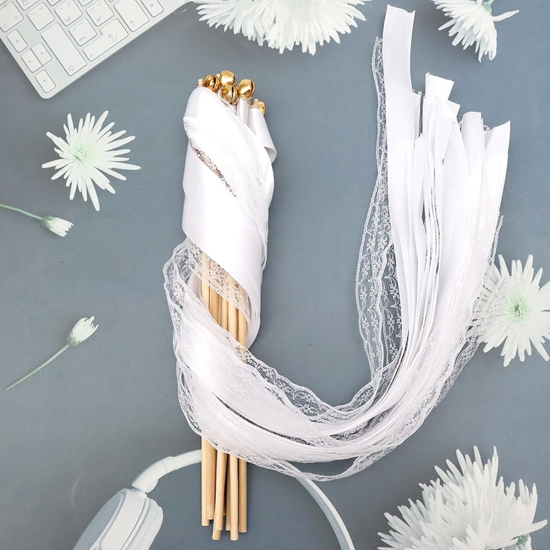 100 Stück Wedding Wands Spitze Stäbe mit Hochzeitsbändern Seidenfeenstab, Gastgeschenke für Partys,
