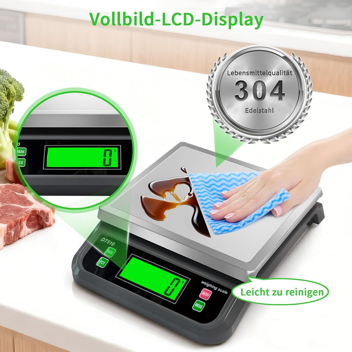 LICHUXIN Küchenwaage digital 40kg/88lb, mit grossem LCD-Display waage digital mit PCS zählen Und Tar