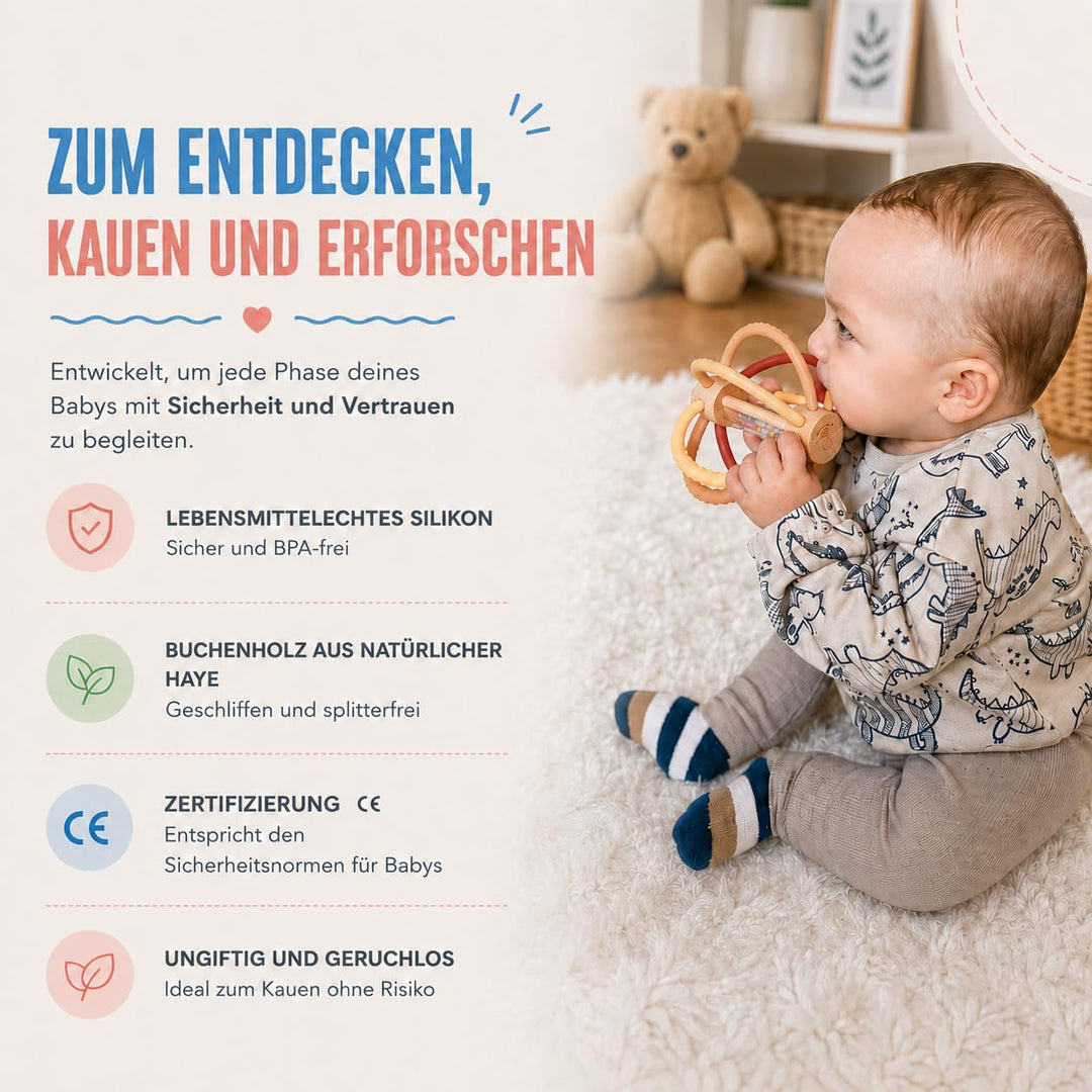 Zahnungshilfe Baby aus Silikon – Montessori Spielzeug 0-6 Monate – Tummy Time Toys mit sensorischer