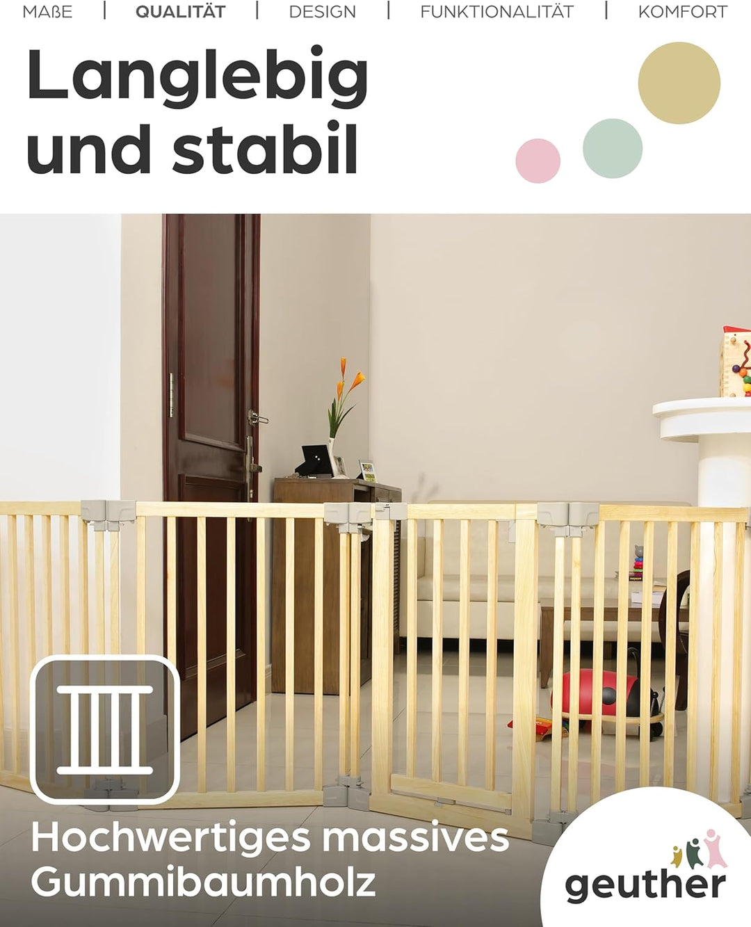 Yoko Kinderschutzgitter Holz 95-260 cm I Kaminschutzgitter flexibel freistehend oder Wandmontage I S