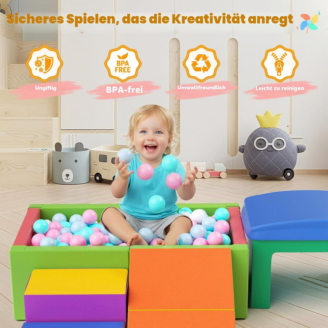Schaumstoff Ballgrube, Weicher Spielbereich für Kleinkinder, Kombinierbar mit Kletterblöcken, Grün-R