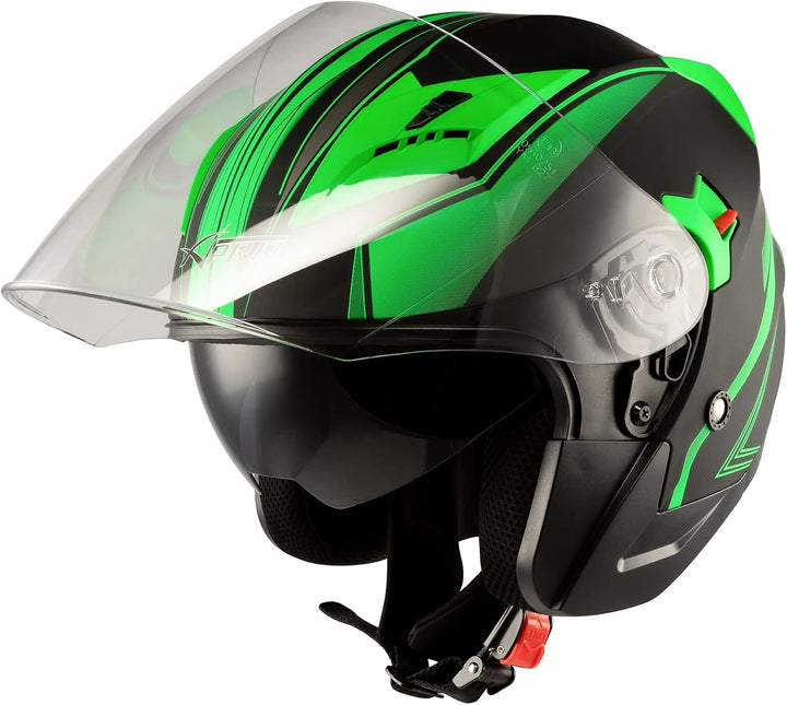 Motorradhelm Doppeltvisier City Jet Zertifikat ECE 22-06 Scooter 53-54 cm ( XS) Matt Grün, 53-54 cm