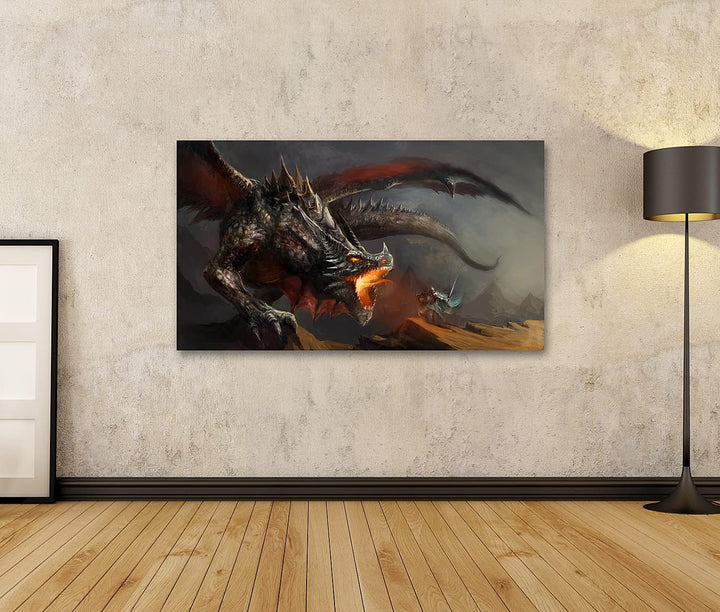 islandburner Bild auf Leinwand Ritter Kampf Feuerspeiender Drache Fantasy Bilder Wandbilder Poster L