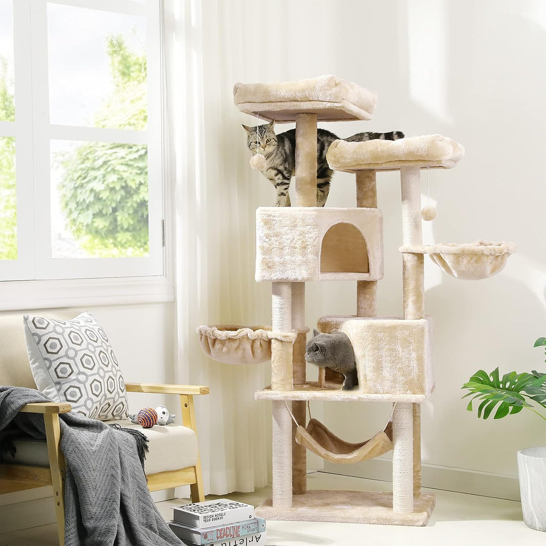 MSmask Kratzbaum gross 153 cm hoch, Katzenbaum für Gross Katzen mit 2 grosser Plattform, gross Höhle