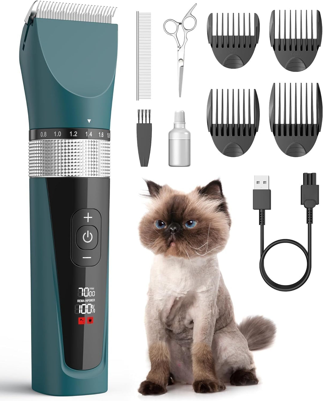 oneisall Schermaschine Katze Leise, Profi Haarschneidemaschine für langhaarkatzen, 5-Geschwindigkeit