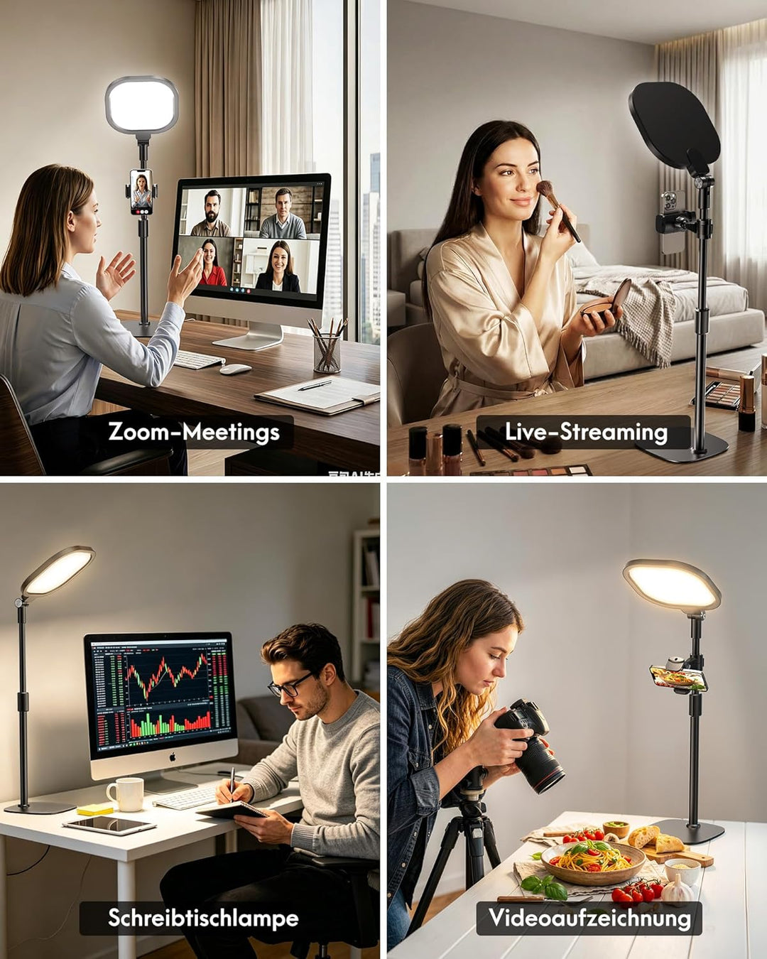 Ringlicht mit Stativ, Ring Licht für Laptop mit Handy Stativ Dimmbares LED Tisch Ring Light Perfekt