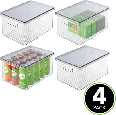 mDesign 4er-Set Kühlschrankbox – Kühlschrank Vorratsdose mit Griffen und abnehmbarem Deckel – lebens