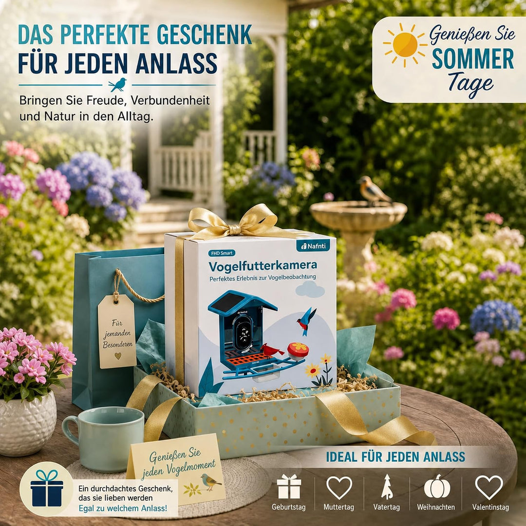 Vogelhaus mit Kamera, AI Identifizieren von Vögeln, 2,4 GHz/5 GHz, solarbetrieben, Eichhörnchensiche