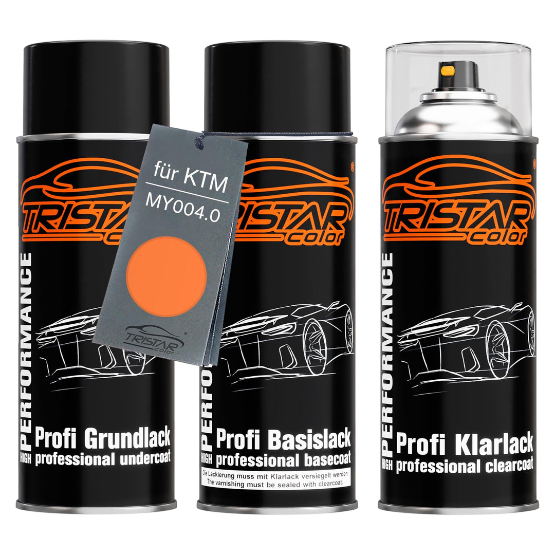 TRISTARcolor Motorradlack Spraydosen Set für KTM MY004.0 Orange Perl Grundlack Basislack Klarlack Sp
