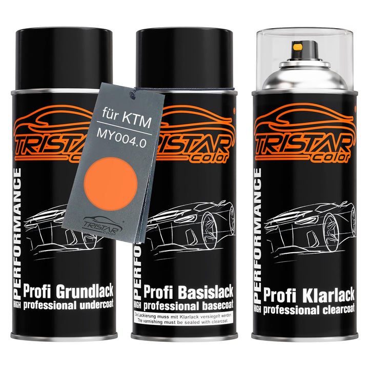 TRISTARcolor Motorradlack Spraydosen Set für KTM MY004.0 Orange Perl Grundlack Basislack Klarlack Sp