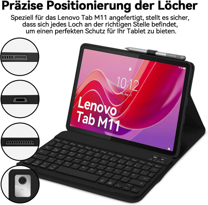 Bettdow für Lenovo Tab M11 2024 11" Tastatur Hülle, QWERTZ Abnehmbare Tastatur mit Schutzhülle für L