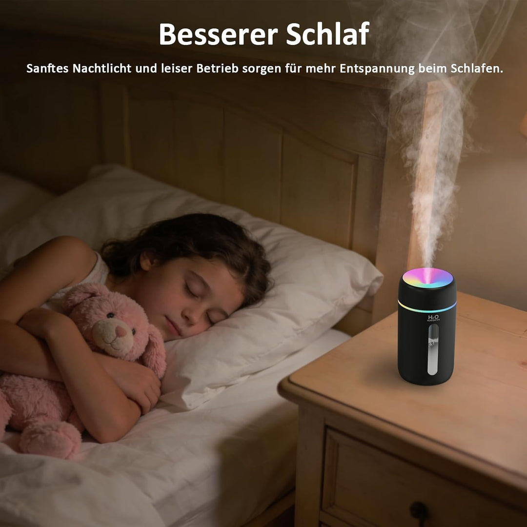 kissleaf 250ML Mini Luftbefeuchter für Schlafzimmer Kinderzimmer Pflanzen,7-Farben-Licht 28dB Silent