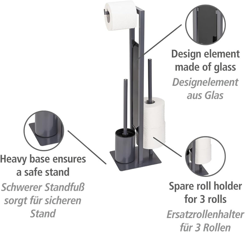 WENKO Stand WC-Garnitur Mod. Rivalta, WC-Garnitur mit Toilettenbürste, Toilettenpapier- und Ersatzro