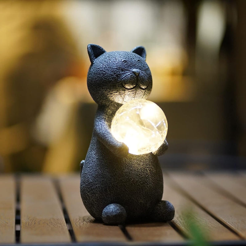 Yeemoo Katzen Deko Gartenfiguren für Draussen, Gartendeko Figur mit Solar Ball Lustige Geschenke für