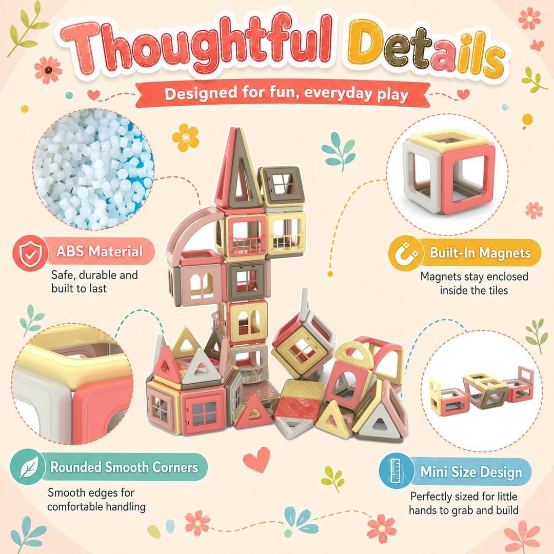 AOMIKS 173 Stück Magnetfliesen 3D Mini Magnetische Bausteine für Kinder Inspirierendes Lernen und Kr