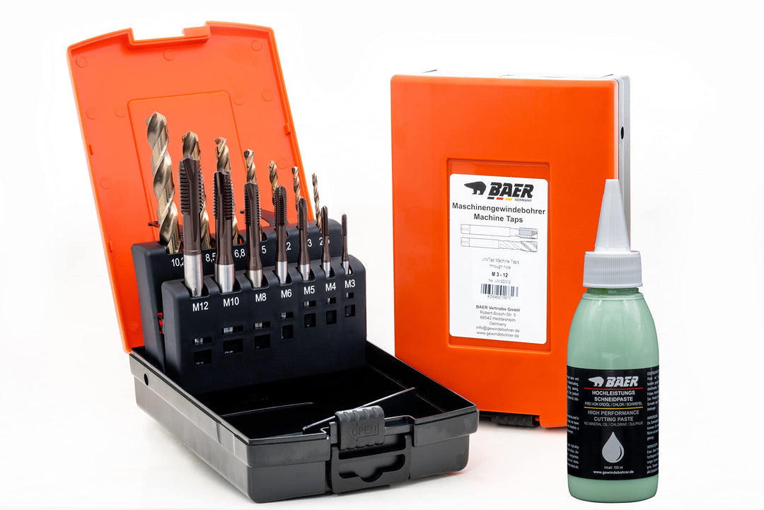 BAER UNiTap Gewindeschneider Set M3 - M12 HSSE inklusive Bohrpaste: Gewindebohrer Durchgangsloch | K