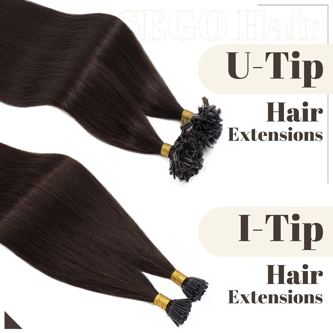 SEGO U Tips Extensions Echthaar Bondings 0.5g/Strähnen Keratin Haarverlängerung Glue 100 Strähnen gl