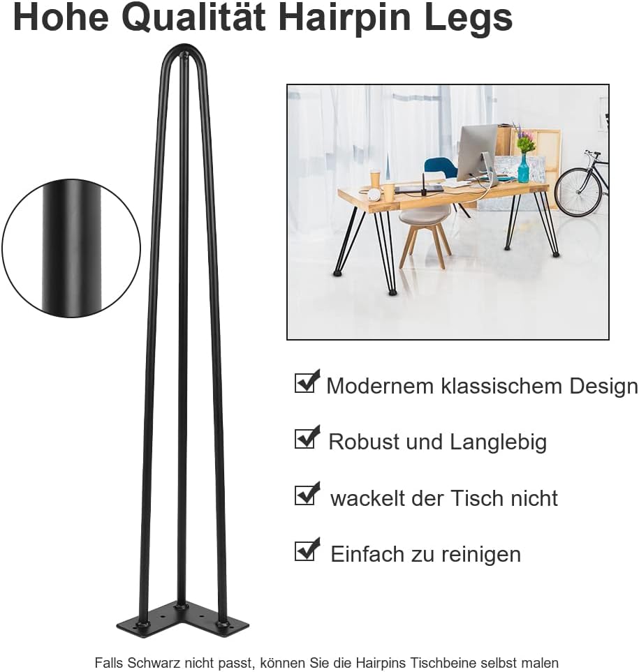 Jopassy 4er Set Haarnadel Tischbein Hairpin Legs, DIY Tischbeine mit Bodenschoner und Schrauben, Sch