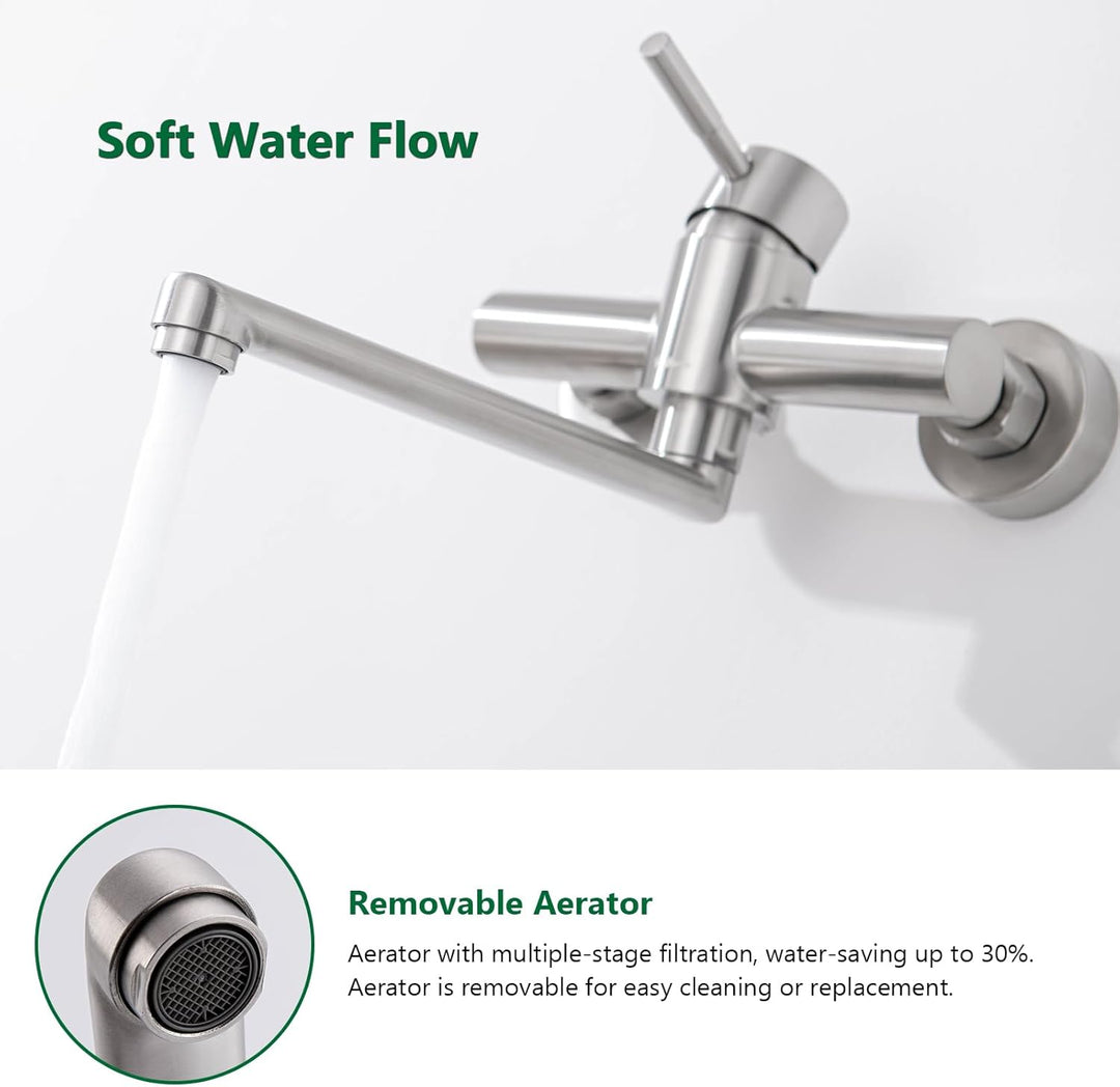 Küchenarmatur Wasserhahn Küche Wand, 360° Drehbar Edelstahl Spültischarmatur Wasserhahn Einhebelmisc