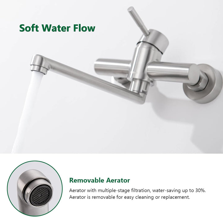 Küchenarmatur Wasserhahn Küche Wand, 360° Drehbar Edelstahl Spültischarmatur Wasserhahn Einhebelmisc