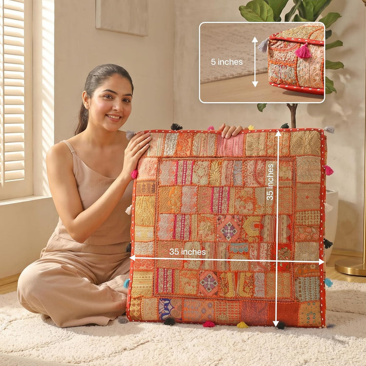 THE ART BOX 88 x 88 x 12 cm, Vintage-Patchwork, grosses Outdoor-Kissen, grosses Hundebett, Gartendek