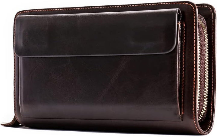 PORRASSO Herren Geldbörse Leder Clutch Tasche Kreditkartenetui Brieftasche Handytasche Portemonnaie