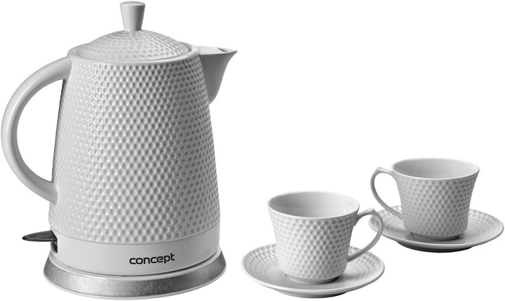 CONCEPT Hausgeräte RK-0040 Keramik Wasserkocher + 2 Tassen 1.5L 2200W, Weiss