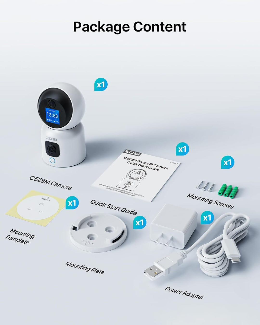ZOSI Dual-Linse WLAN Überwachungskamera Innen 3MP+3MP, 2-Wege-Video, 2,4/5Ghz WiFi IP Kamera 360° Sc