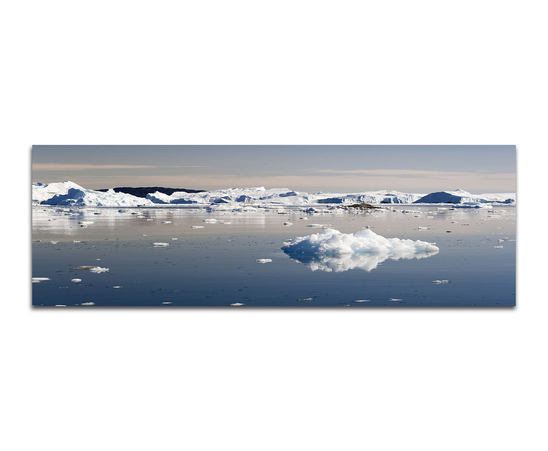 Paul Sinus Art Panoramabild auf Leinwand und Keilrahmen 150x50cm Grönland Meer Eisberge Schollen