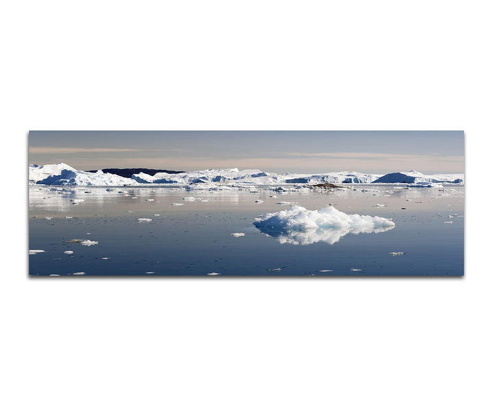 Paul Sinus Art Panoramabild auf Leinwand und Keilrahmen 150x50cm Grönland Meer Eisberge Schollen